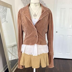 Plugg Y2K Brown Cropped Frayed Jacket